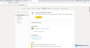 Яндекс Браузер — Окно настроек